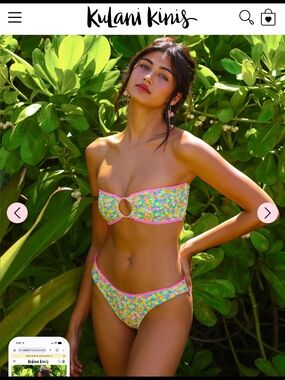 Kulani Kinis Neon Floral Bandeau Bikini - Pink Trim